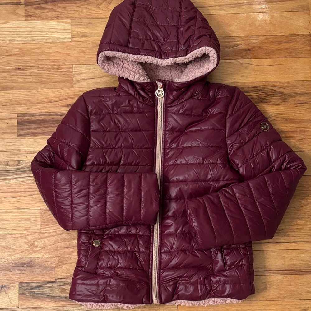 Michael Kors Maroon Kids Puffer Jacket with Hood